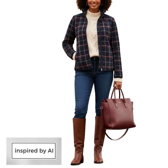 Talbots XL P Navy Blue Plaid Knit Jacket - Picture 15 of 15